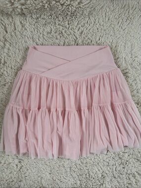 Women's Light Pink Tiered Skater Skirt with Crossover Waist